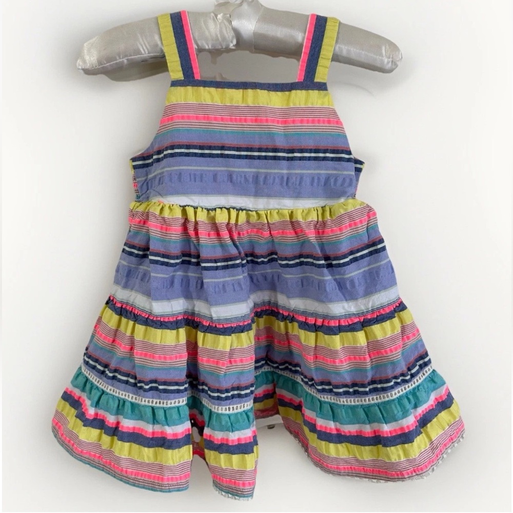 Cat & Jack Toddler Girl 18M Neon Stripe Flowy Cotton Blend Textured Summer Dress
